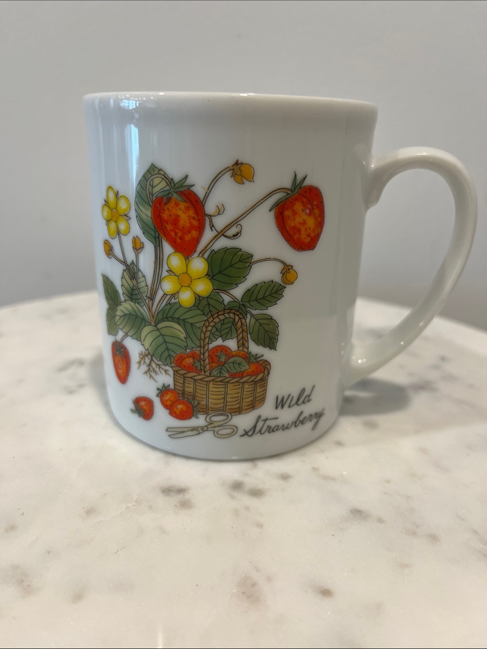 Wild Strawberry Ceramic Coffee Mug - White with Red & Green Design